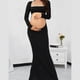 thumbnail image 4 of Open Back Design Dress Stretchy Fabric Feature Elegant Floor Length Hem Belly Cutout Detail Maternity Evening Dress Black XL, 4 of 4