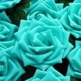 Efavormart 24Pcs Artificial Flowers Real Touch Turquoise Foam Roses ...