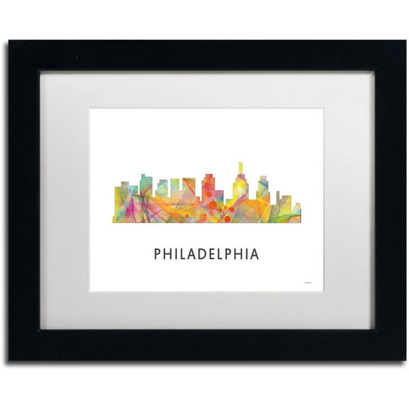 Trademark Fine Art 'Philadelphia Skyline WB-1' Canvas Art by Marlene Watson, White Matte, Black Frame