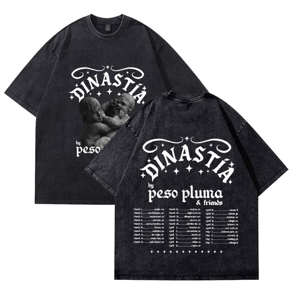 Peso Pluma Dinastía & Friends 2026 Tour Inkjet Printed Vintage WashT-Shirt – Unisex Short Sleeve Cotton Tee, Casual Streetwear Top for Fans Concert Support Merch