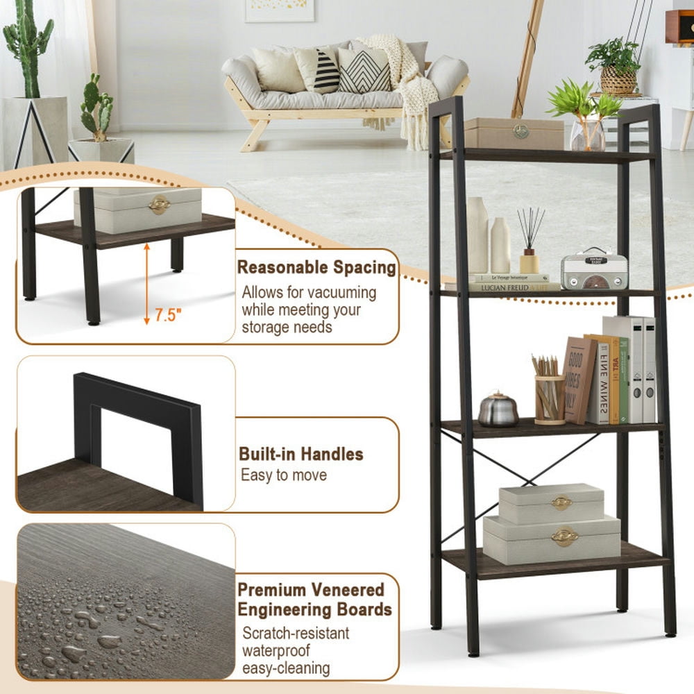 Demi Bonn 4-Tier Bookshelf with Metal Frame and Adjustable Foot Pads, Display Rack for Plants and Books, Gray