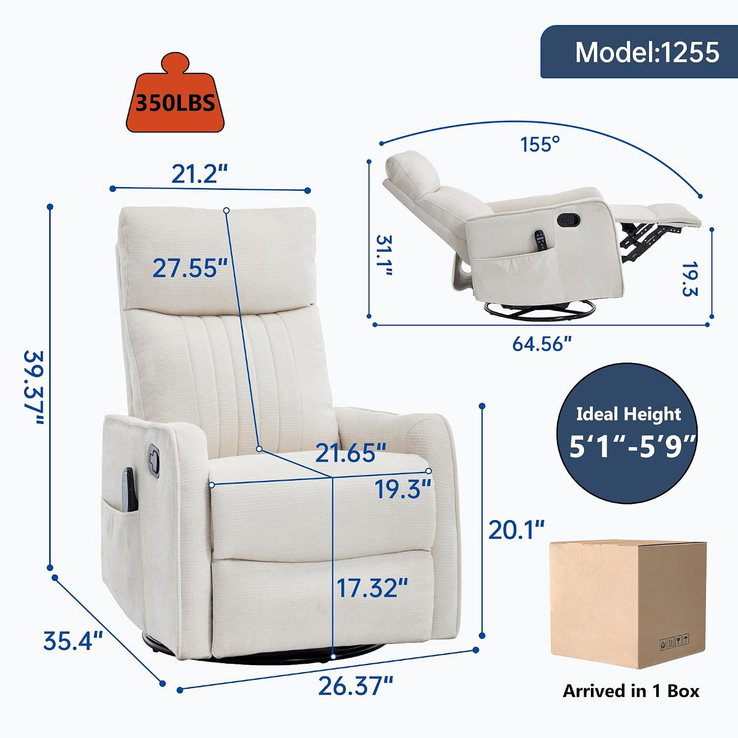 High Back Manual Recliner Chair with Heat & Massage, Swivel Rocker for Living Room Bedroom, Beige