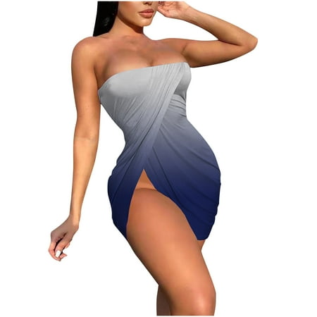 

Maternity Dress White Dress Women Women Sexy Sleeveless Buttocks Gradient Printing Split Fork Breast Wrap Dress Savings Clearance Prom Dresses for Women Prom Dresses for Teens Blue 2XL