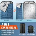 thumbnail image 5 of Double Sleeping Bag for Adults, XL Queen Size, Blue and Gray, All-Season Rectangular Design with Full-Length Zipper, 28 ° F–59 ° F, Includes Compression Sack and Pillows, 5 of 7