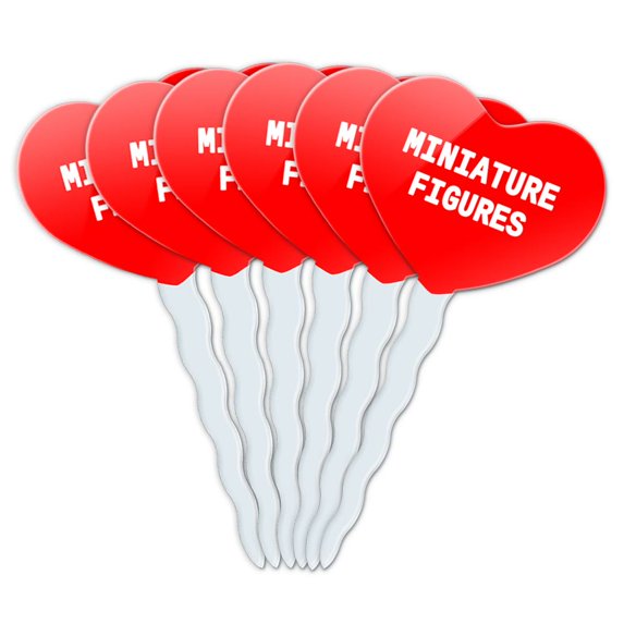 Miniature Figures Heart Love Cupcake Picks Toppers - Set of 6