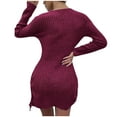 thumbnail image 4 of GigrtiJin Sweater Dress for Women V Neck Long Sleeve Sexy Drawstring Hem Dress Casual Ribbed Knitting Cotton Dresses, 4 of 7