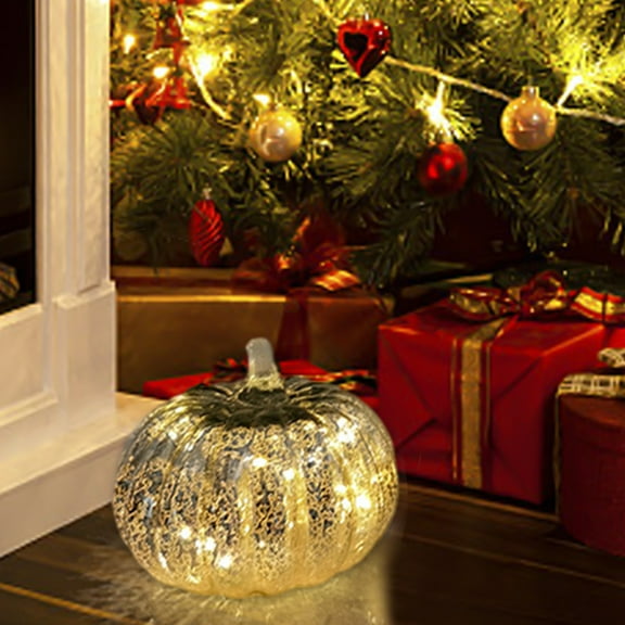 HomeDM Glass Pumpkin with Lights Glass Pumpkins for Fall Halloween Thanksgiving Decorations Battery Operated Halloween Pumpkin Decorations Fall Autumn Thanksgiving Home Decor