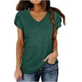 thumbnail image 2 of Hauts pour Femmes Unis Aguichant Col en V Basique Été Pétale Manches Courtes T-shirts Décontractés, 2 of 7