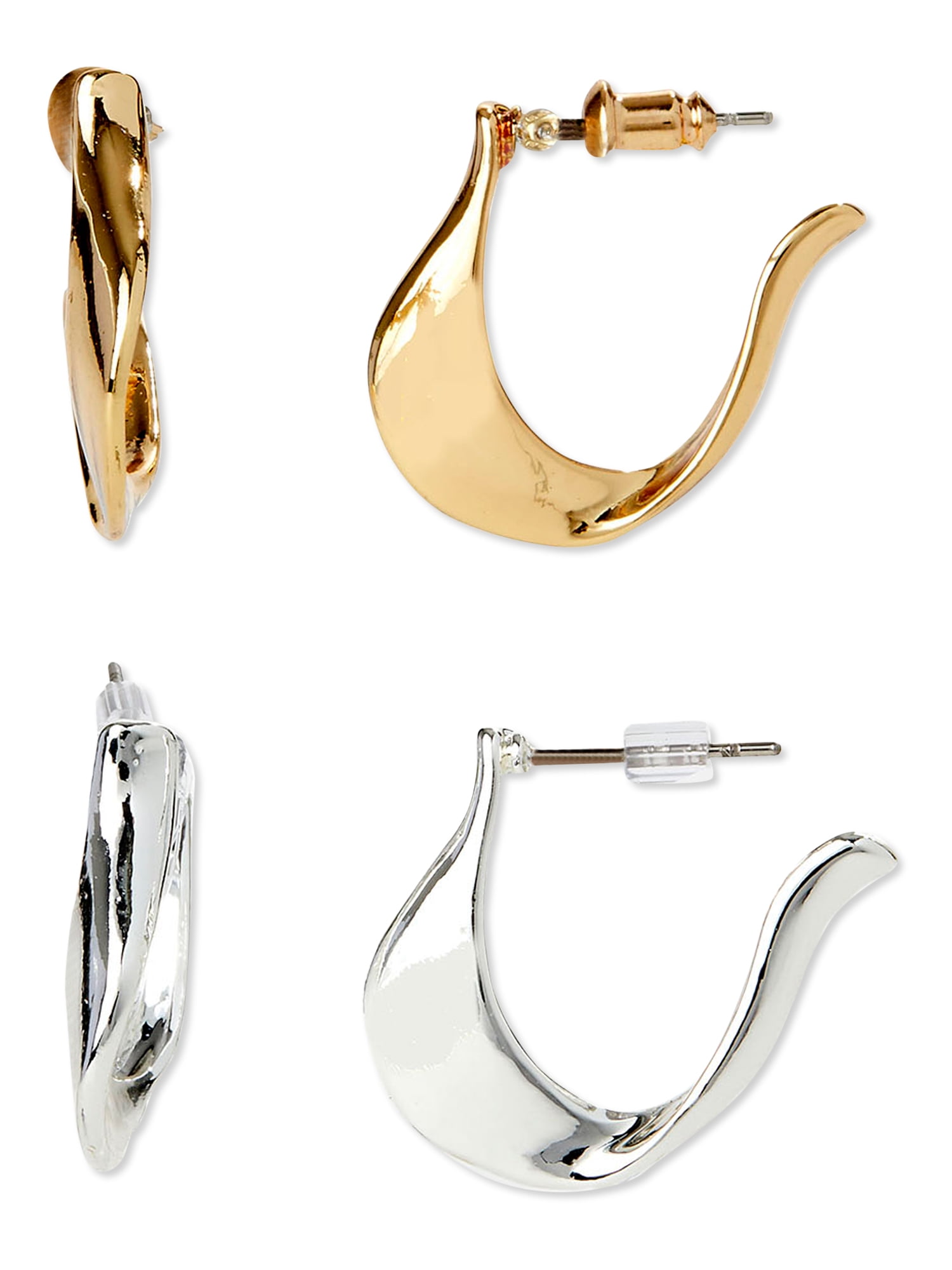 Scoop Womens 14Kt Gold Flash-Plated & Fine Silver Plated Structural Hoop Earrings, 2-Piece