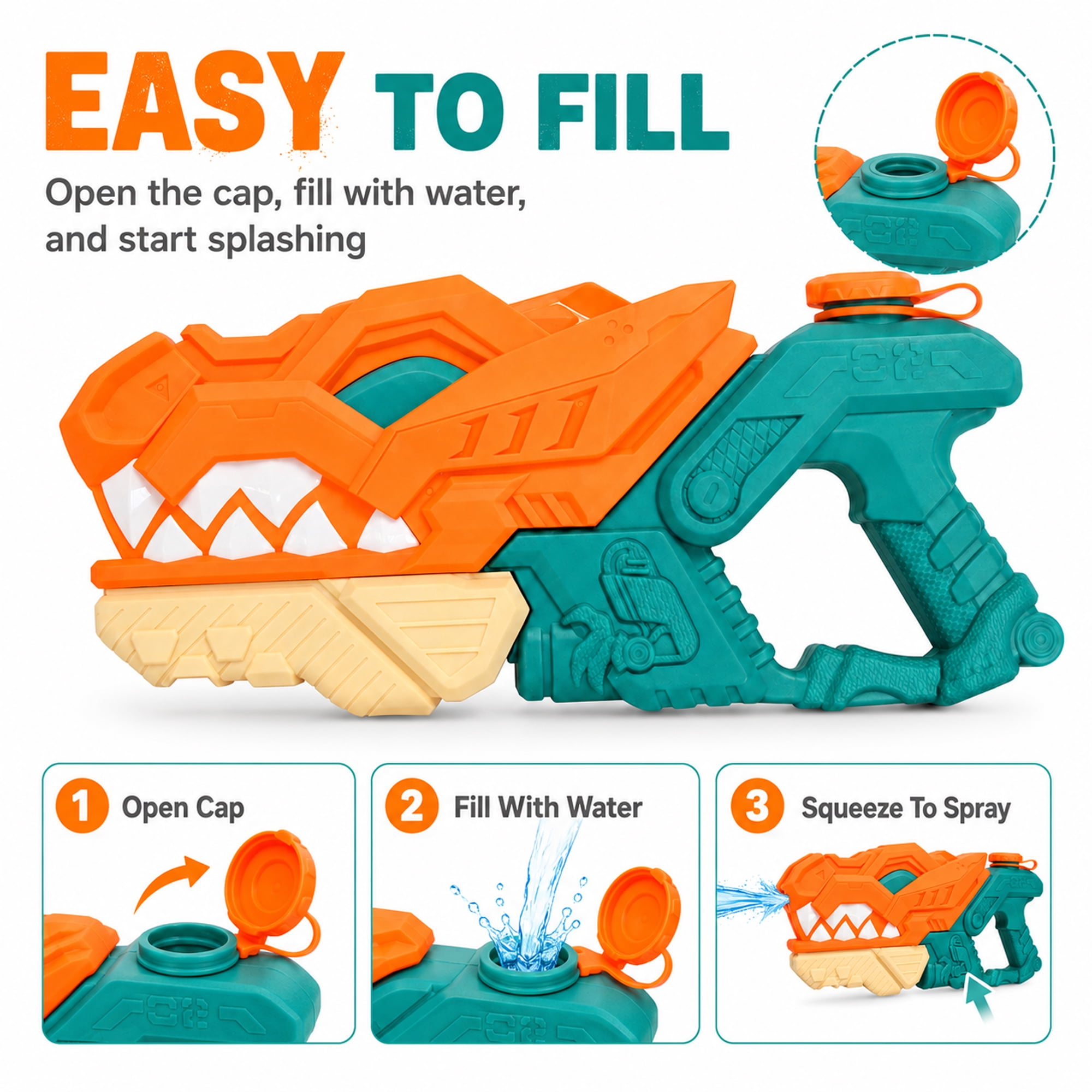 Kids Pump Action Water Blaster Toy, 13 Inch Outdoor Squirt Toy for Pool, Beach, Backyard Summer Play, Ages 3+