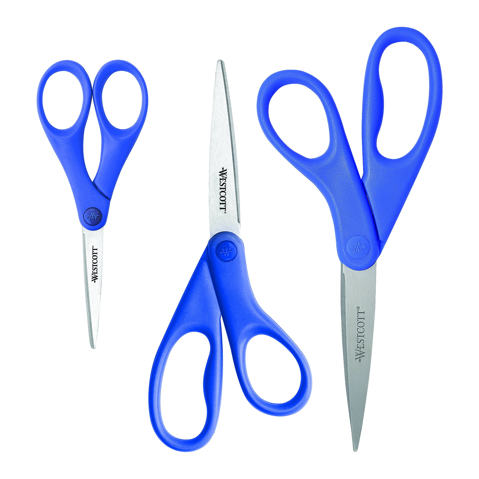 Westcott All Purpose Scissors, 5", 7", 8", for Office, Blue, 3-Pack