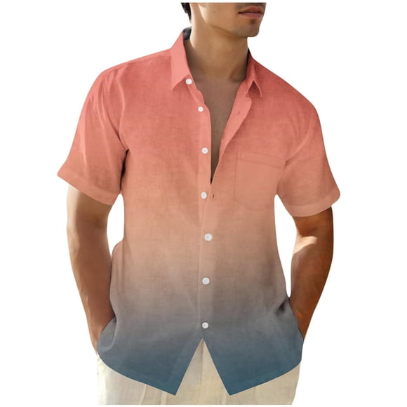 Summer Savings Clearance Qaailabf Big and Tall Shirts for Men,Short Sleeve Button down Mens Shirts Sizes S-5XL
