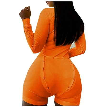 

Shiusina Pajamas For Women Women s Button-down Functional Buttoned Flap Adults Jumpsuit - Orange