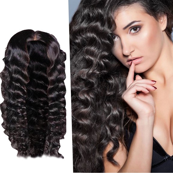 26 Inch Deep Human Hair Wig Glueless Wavy Wig 180% Density for Women Small Curly Hair Style