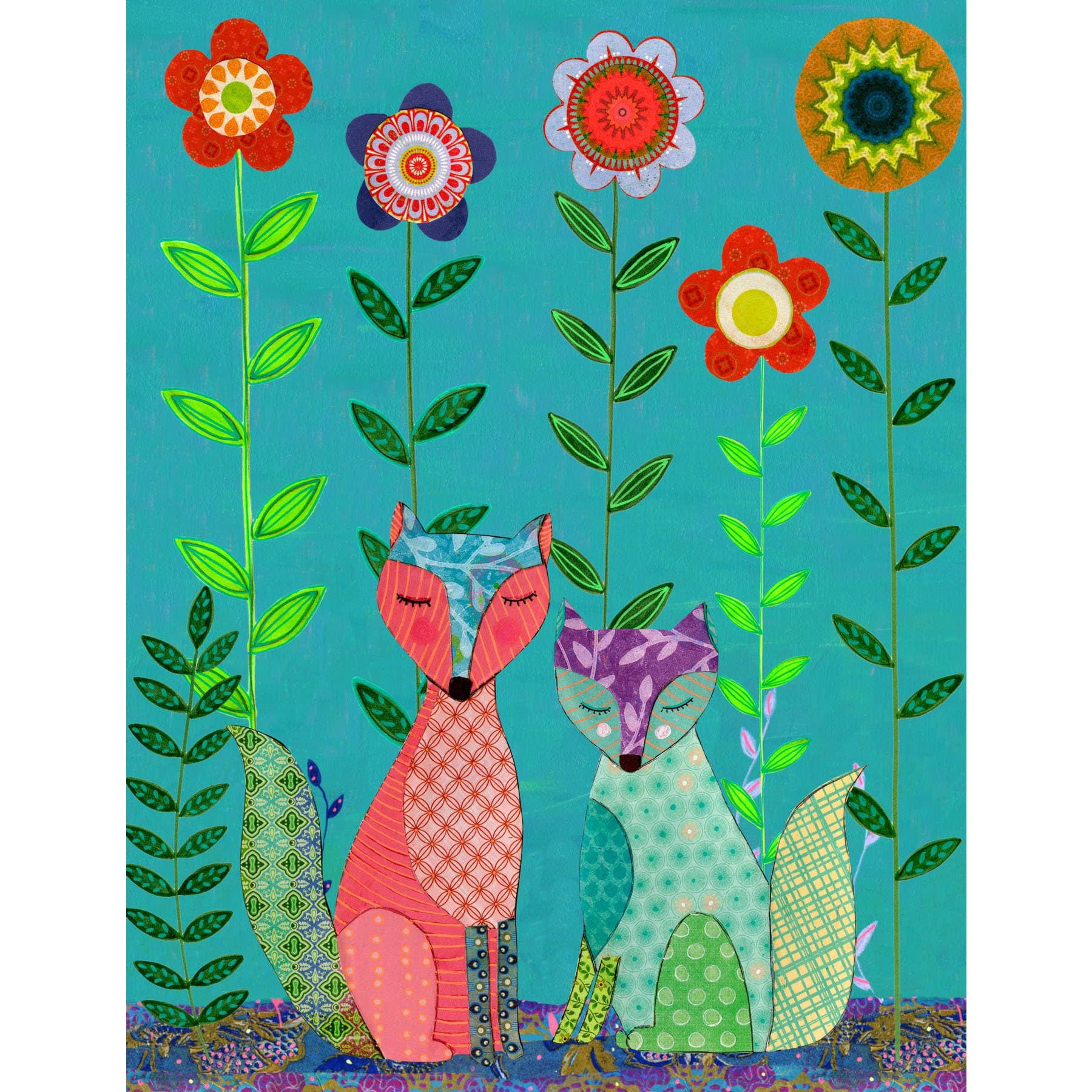 Marmont Hill "Two Foxes" by Sascalia Painting Print on Wrapped Canvas