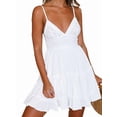 thumbnail image 2 of Summer Dresses for Women V-Neck Spaghetti Strap Bowknot Backless Sleeveless Lace Mini Dress White S, 2 of 8