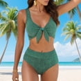 thumbnail image 2 of Yindaity 2 Piece Swimsuits for Women Women's Two Piece Bikini Swimsuit Sexy Ribbed Triangle Top Bathing Suits String Cheeky Bikini Sets(Green,XL), 2 of 9