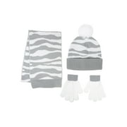 Girls Zebra Print Cable Knit Beanie, Scarf and Glove 3-Piece Set, One Size