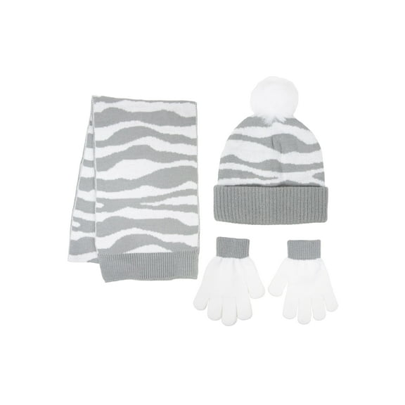 Berkshire Girls Zebra Print Cable Knit Beanie, Scarf and Glove 3-Piece Set, One Size