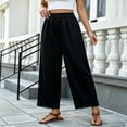 thumbnail image 4 of hlysgo Womens Casual Palazzo Pants Ruffle Wide Leg Cropped Flowy Comfort Loose Summer Beach Trousers with Pockets Black,M, 4 of 5