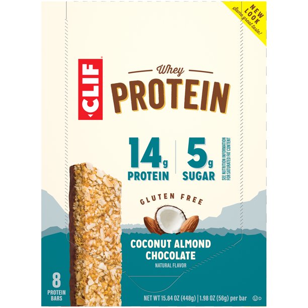 CLIF Whey Protein Snack Bars, Coconut Almond Chocolate, 8 Ct, 1.98 oz