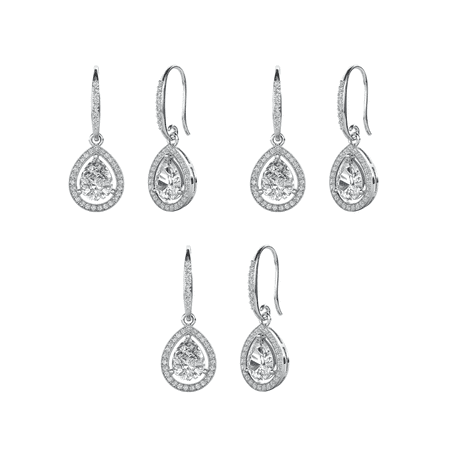 Cate & Chloe Pack of 3 - Isabel 18k White Gold Plated Dangle Earrings with Simulated Diamond Crystals