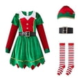 thumbnail image 2 of CUZIBR Kids Girls Christmas Elf Costume 3 PC Outfits Dresses And Socks Hat Set Long Sleeve Crew Neck Lovely Photo Shoot Wear,Red,5-6 Years, 2 of 6