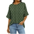 thumbnail image 3 of Bmawag Tops for Women Plus Size Short Sleeve Crew Neck Polka Dot Lightweight Tops Blouses Women's Spring Summer Casual Vacation Leisure Loungewear Green XXL, 3 of 8