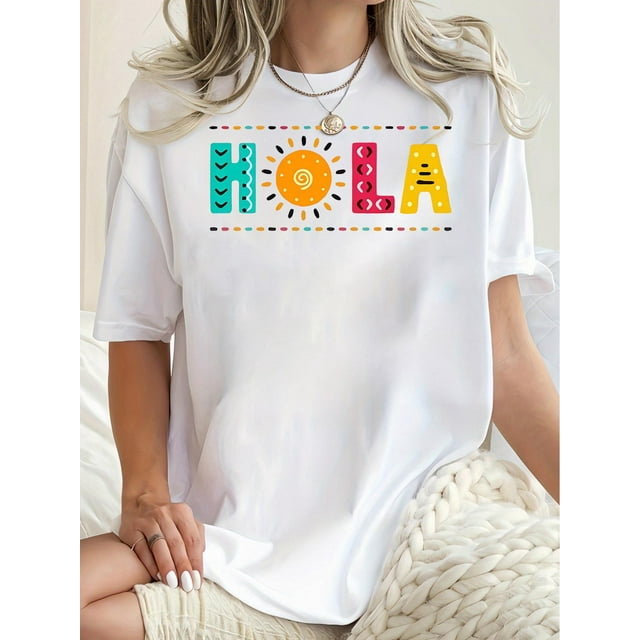 Camisetas de manga corta para mujer, camisetas de verano estampadas, cómodas, divertidas y casuales, para vacacionesWomen's Fun & Colorful 'Hello Sunshine' Graphic Tee - Casual Crew Neck Short Sleev