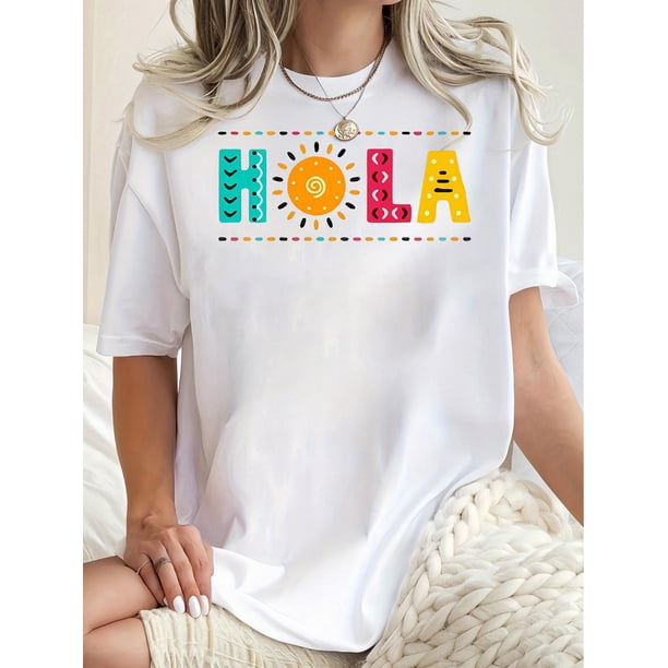 Camisetas de manga corta para mujer, camisetas de verano estampadas, cómodas, divertidas y casuales, para vacacionesWomen's Fun & Colorful 'Hello Sunshine' Graphic Tee - Casual Crew Neck Short Sleev