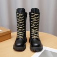thumbnail image 6 of OGLCCG Lace Up Comfort Boots Girls Leather Side Zipper Round Toe Lug-Sole Mid Calf Booties Punk Goth Winter Boots for Little Big Kid, 6 of 8