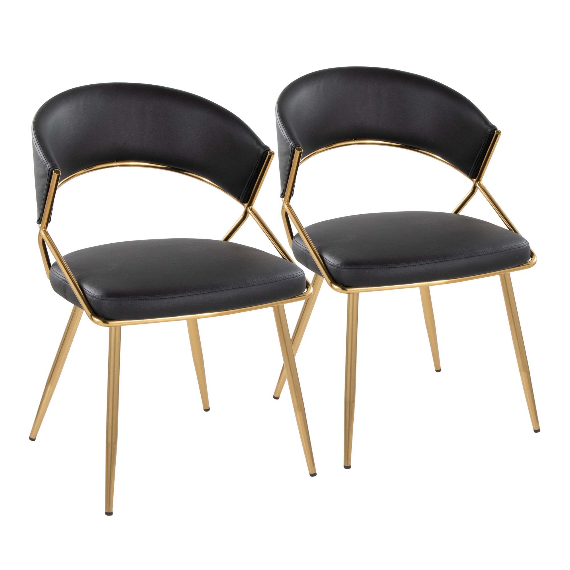 LumiSource Jie Dining Chairs - Set of 2, Black Faux Leather, Gold Metal Frame, Modern Glam Design, 250lbs Capacity