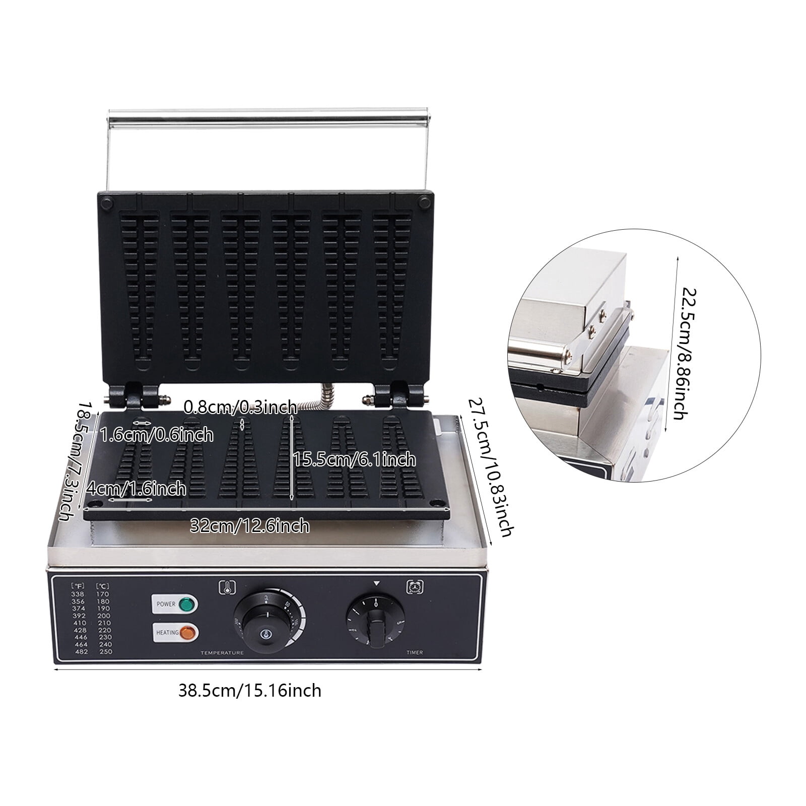 6-Cavity Waffle Maker – Non-Stick, Adjustable Temperature & Timer, 1550W Power, Stainless Steel Construction – Perfect for Homemade Crispy Stick Waffles, Easy to Clean, Ideal Gift