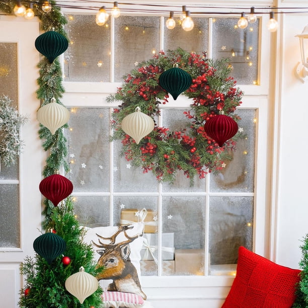 Juego de adornos navideños de bolas de extraterrestre para árbol | Bolas decorativas colgantes de poliéster rojo y verde con cordón | Adornos navideños ligeros y duraderos para coronas, fiestas y
