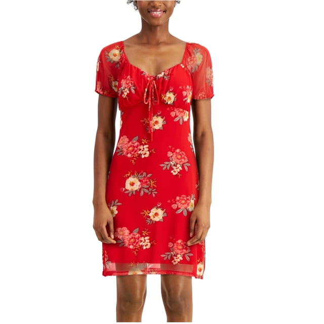 Planet Gold Womens Tie Front Baby Doll Vestido, Rojo, Pequeño