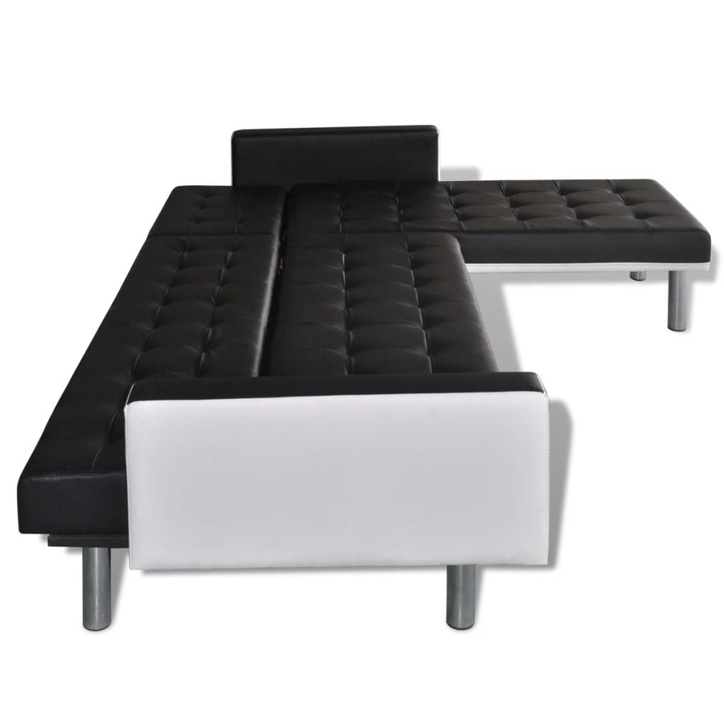 Kepooman Modern L-Shaped Artificial Leather Convertible Sectional Sofa Bed for Living Room, Black Kepooman Modern L-Shaped Artificial Leather Convertible Sectional Sofa Bed for Living Room, Black