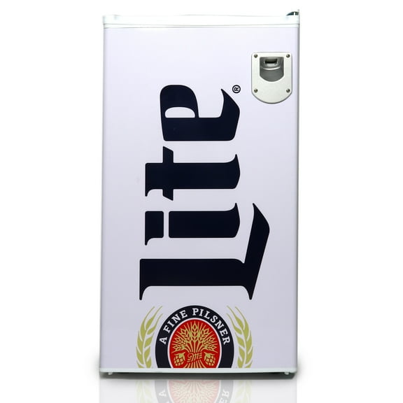 Miller Lite Compact 90 L Fridge with Bottle Opener, White