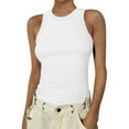 thumbnail image 2 of Women Sleeveless Ribbed Knit Tank Top Crew Neck Fitted Basic Casual Stretchy Pullover Shirt Lightweight Summer Wear White L, 2 of 5