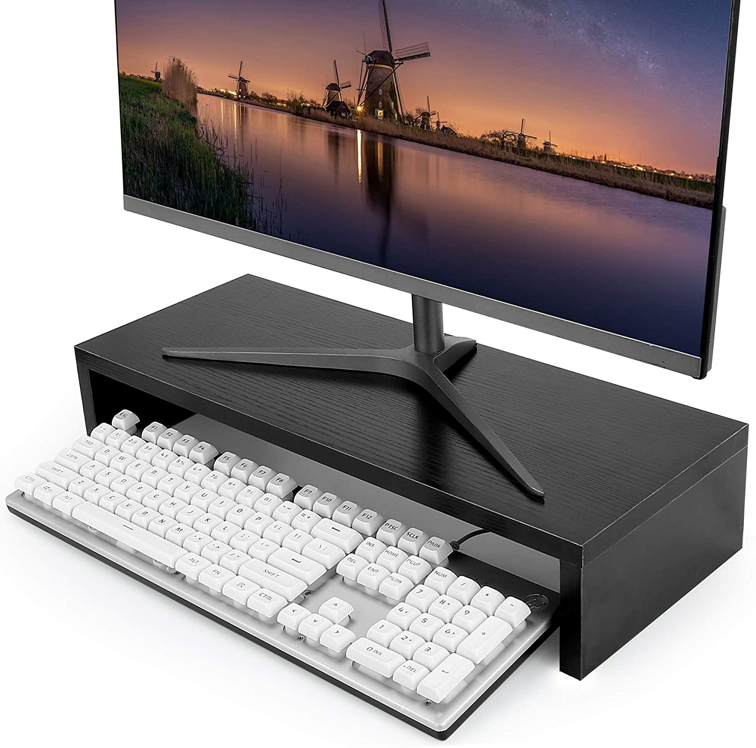 Monitor Stand Riser (Hide Full Size Keyboard), Wgthhk Wood TV PC