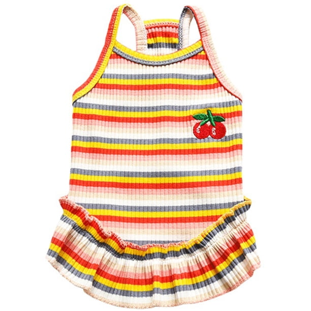 Vestido de rayas arcoíris para perros, vestido de verano para perros, vestidos para gatos, trajes de algodón suaves y transpirables para perros y ropa para perros, vestidos ligeros para