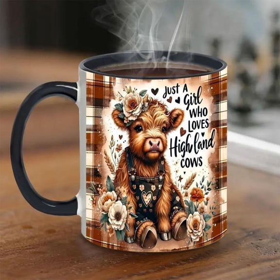 Highland Cow Print Coffee Mug White Ceramic Coffee Mug with Highland Cow Print Design 11oz Valentine s Day Anniversaries Easter St Patrick s Day Ramad