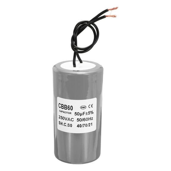 CBB60 50uf Running Capacitor,1Pcs AC 250V 2 Wires 50/60Hz Cylinder Grey 95x50mm for Water Pumps, Washing Machines Motor Start