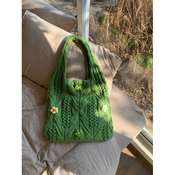 Zhuge Bolso de hombro tejido para mujer, bolso de mano tejido, bolso de mano tejido elegante para playa de verano, bolsos de hombro de 14,17 x 0,78 x 14,17 pulgadas (verde)