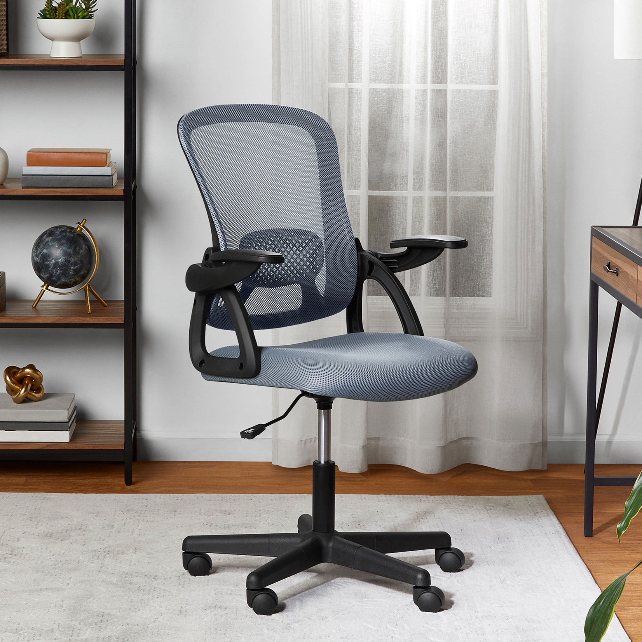 Mainstays Ergonomic Mesh Back Office Chair with Flip Up Arms for Adults, Grey Fabric, 275lb