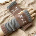 thumbnail image 2 of Gloves for Women Men Cat Embroidery Splicing Knitted Gloves Warm Gloves Fashion Leaky Finger Casual Glove Khaki One Size, 2 of 7