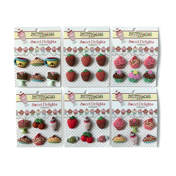 Buttons Galore Craft & Sewing Buttons - Sweet Delights Group 3D - Set of Six Cards