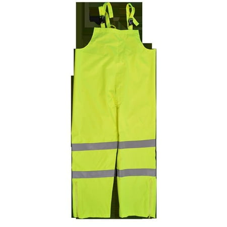 Small Waterproof Pants - ANSI Class E Water proof Bib Rain Pants, Lime Poly Oxford - Small