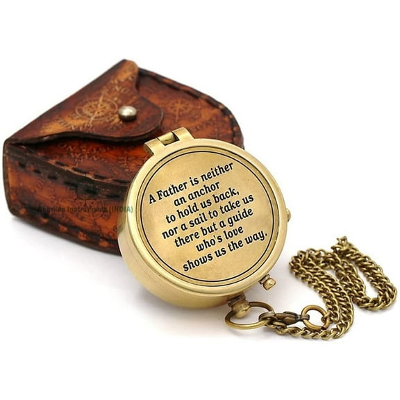 Roorkee Instruments (India )Handmade Brass Pocket Compass with leather Case A Unique Gift to Father