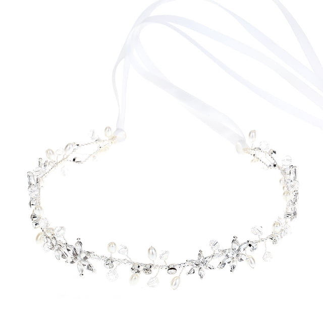 Golden adjustable pearl waist belt with rhinestone ornaments, featuring a delicate design with white ribbon ties for adjustment. Made of durable zinc alloy, it is adorned with pearls and rhinestones, suitable for wedding dresses, body jewellery, and formal occasions. Often used as a photo prop for weddings.