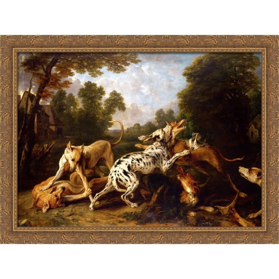 Dogs fighting 38x28 Large Gold Ornate Wood Framed Canvas Art by Frans Snyders
